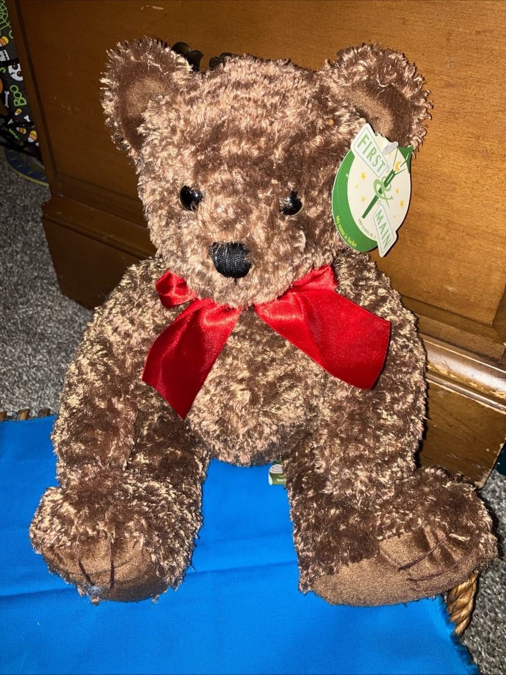 First & Main Brown Teddy Bear Plush with Red Satin Bow